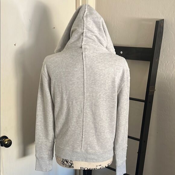 Free People Distressed Rips Holes Cropped Zipper Gray Women's Hoodie Sweatshirt - Picture 8 of 12